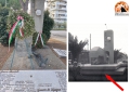 il monumento ieri e oggi, indicato il doppio basamento con una freccia