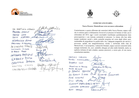Nuova Pescara/Montesilvano, gli amministratori sottoscrivono nuovo referendum