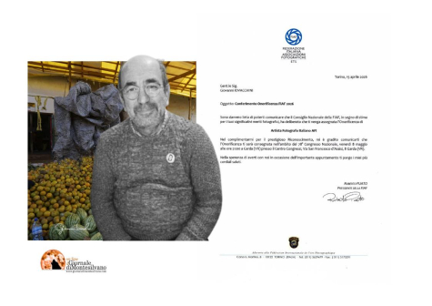 FIAF premia Gianni Iovacchini con l'onorificenza di Artista Fotografo Italiano (AFI)