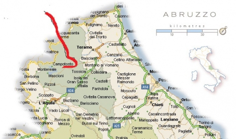 mappa indicato in rosso il luogo vicino ad Amatrice