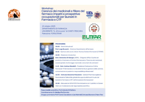 Workshop su “Carenza dei medicinali e filiere del farmaco: impatti e prospettive occupazionali per laureati in Farmacia e CTF”