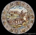 Piatto con Attilio Regolo che combatte il serpente africano Castelli, Francesco Grue, 1640-1645
