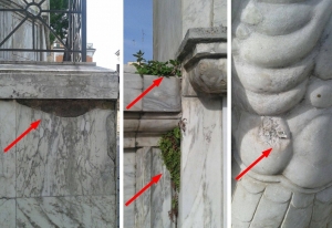 Alcune delle criticità del monumento segnalate da Casapound