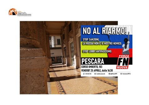25 aprile 2025. Forza Nuova dice "no al riarmo, stop sanzioni alla Russia, stop alle centrali dell’odio antifascista"
