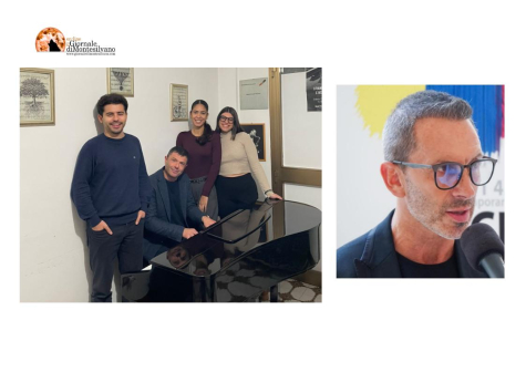 Didascalie: qui sopra Giulio Gennari; in alto Simone Pavone con i cantanti dell'inno di Nuova Pescara