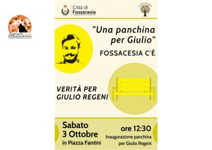Fossacesia, una panchina gialla per Giulio Regeni