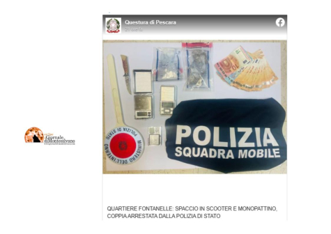Pescara/Fontanelle: spacciavano eroina su due ruote. Coppia di coniugi arrestata dalla Polizia.