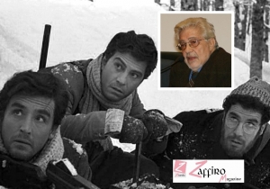 Una scena del film "C'eravamo tanti amati". Scola in alto con Gassman,Manfredi e Satta Flores 