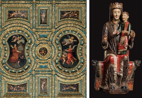 Soffitto della Basilica e la Madonna scultura lignea