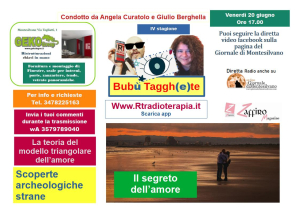 Il segreto dell'amore a Bubù Tagghete oggi su rtradioterapia.it