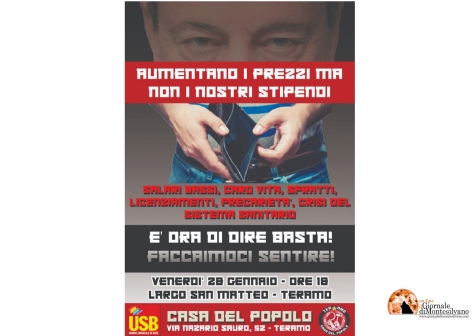 Working poor/Povertà nonostante tanto lavoro. La Casa del Popolo di Teramo si mobilita con Usb