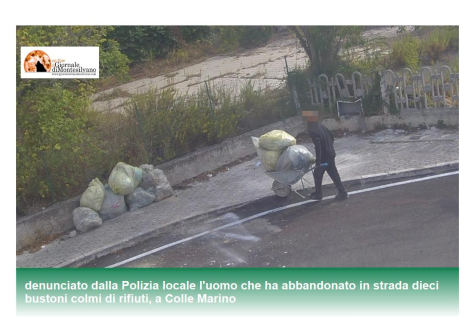 Pescara. Scarica con la carriola dieci sacchi di rifiuti a Colle Marino