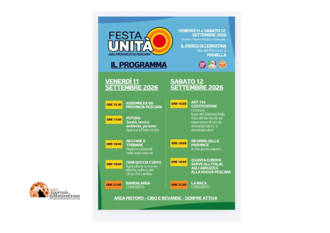 Pianella, nel Parco di Cerratina arriva la Festa dell'Unità della Provincia di Pescara.
