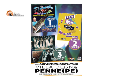 Penne, festa di San Vincenzo e Sant'Antonio a Villa Degna: tre giorni di musica e spettacolo