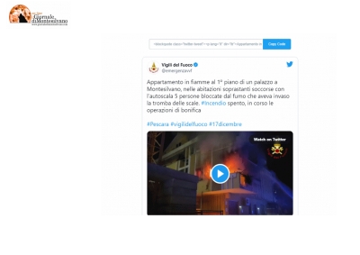 Montesilvano/incendio appartamento via Adige. "Persone sfollate sono in albergo".