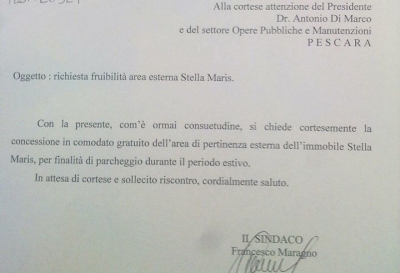 Lettera inviata a firma del Sindaco di Montesilvano per il parcheggio della Stella Maris